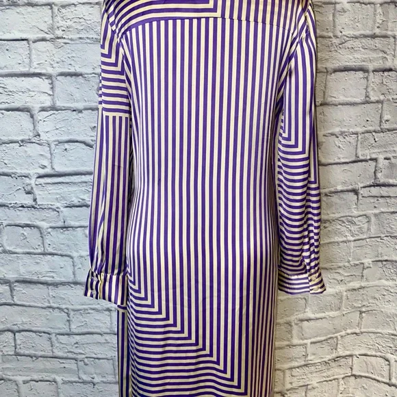 Mango (MNG) Satin Purple & Cream Striped Wrap Dress. Mid Length. Size 8. - Picture 11 of 15